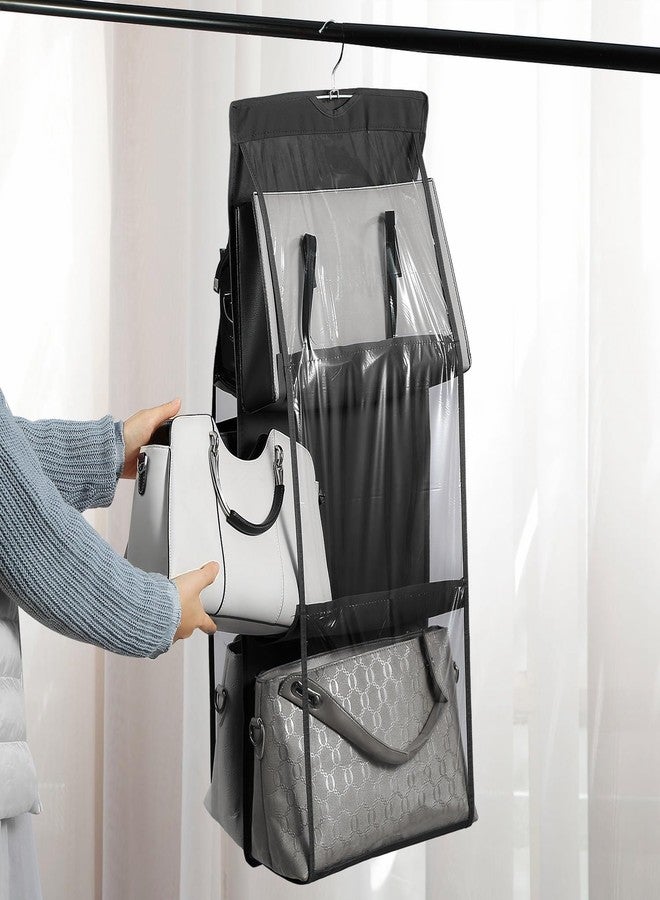 GBMI Handbag Organizer, Bag Organiser for Ladies Handbags, Purse, Clutch, clothes organiser for wardrobe, Purse Organiser With Hanger, Women, Non-Woven (6 Pocket- 90 X 35 X 35 Cm (Pack Of 1), Black) - Image 2